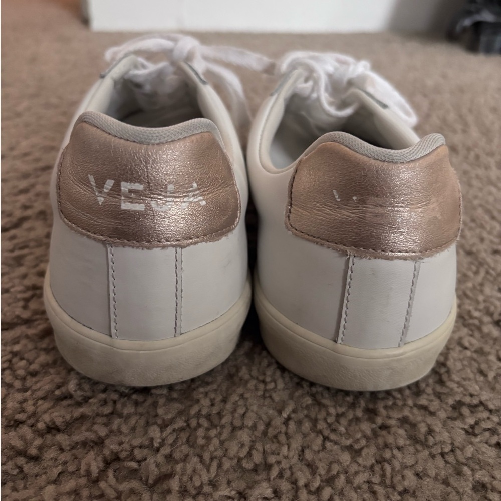 Worn Veja Women's White and Gold Sneakers - Picture 6 of 6